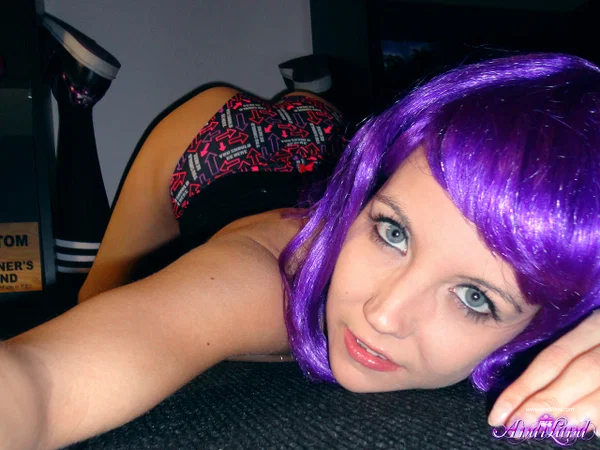 Cute teen Andi Land sports purple hair while taking semi-nude selfies  - Amateur, Socks, Skinny, Panties, Cute, Ass, Pussy, Face, Close Up, Hairy  - Photo 1
