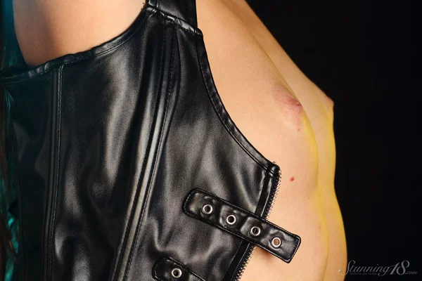 Solo girl Andrea Sixth takes off leather attire and panties to pose nude  - Teen, Glamour, Panties, Shaved, Babe, European, Ass, Tiny Tits, Close Up, Leather  - Photo 14