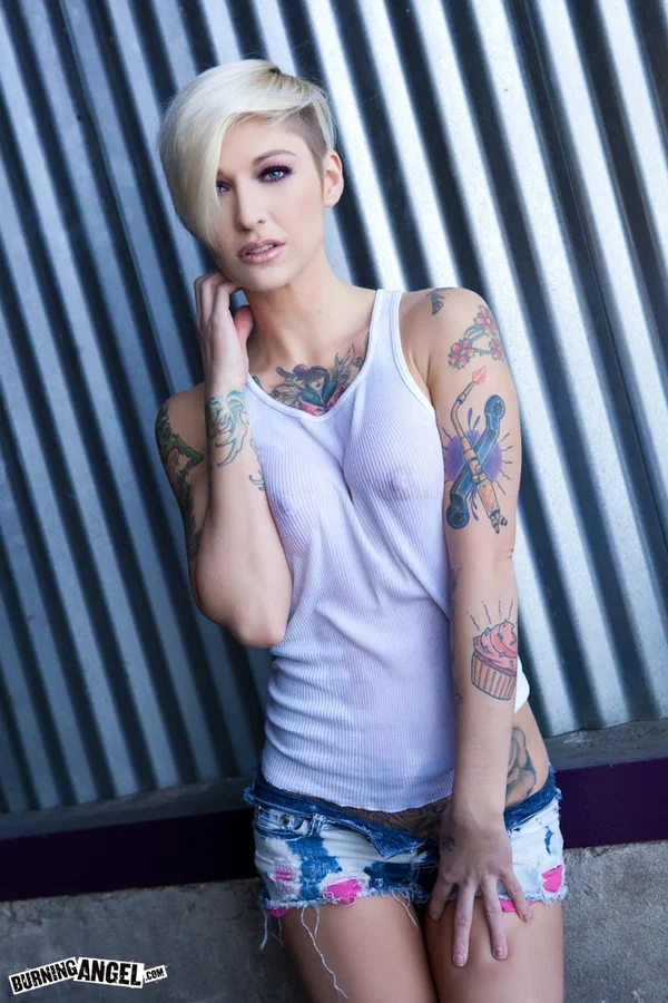Alluring blonde babe with short hair and slender body showing off in solo act  - Tattoo, Short Hair, Wet, Big Tits, High Heels, Blonde, Fake Tits, Spreading, Pussy, Non Nude  - Photo 7