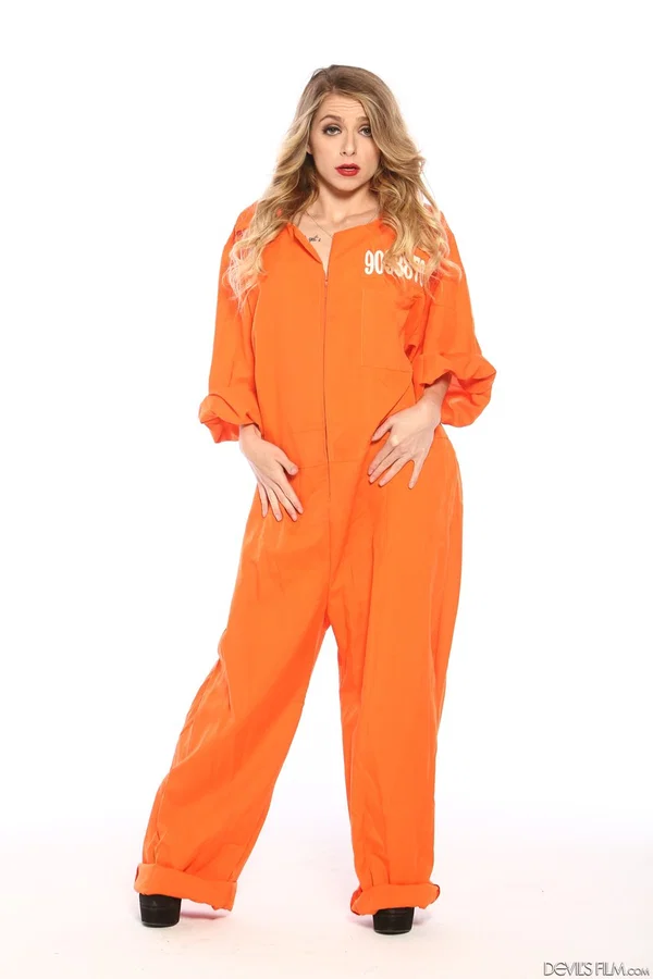 Female prisoner with dirty blonde hair releases her small boobs from jumpsuit  - MILF, Prison, Pornstar, High Heels, Blonde, Uniform, Tiny Tits, Fake Tits, Brunette, Cute  - Photo 2
