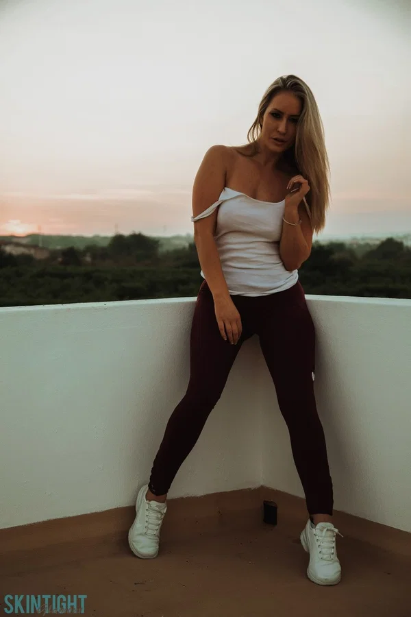 Blonde chick Candice Collyer doffs black leggings to get naked on a balcony  - MILF, Yoga Pants, Outdoor, Big Tits, Clothed, Natural Tits, Panties, Beautiful, Blonde, Ass  - Photo 4