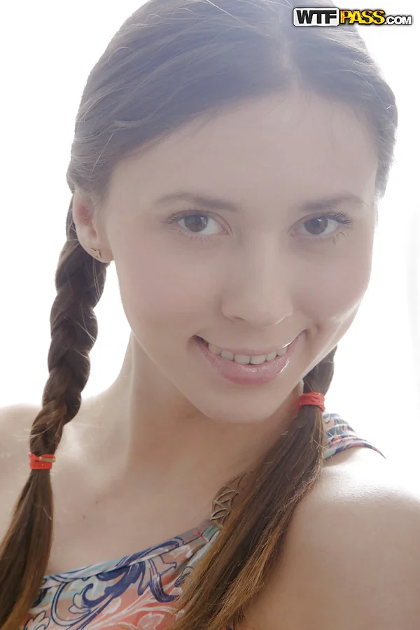 Pretty teenager Vira posing in braided pigtails and denim shorts  - Shorts, Massage, Clothed, Undressing, Tiny Tits, Pretty, Close Up, Pigtails, Legs  - Photo 3