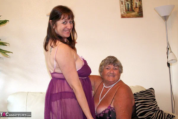 Obese British nan Grandma Libby engages in lesbian acts with a fat woman  - Granny, SSBBW, BBW, Reality, Lesbian, Amateur, Big Tits, Saggy Tits, Chubby, Panties  - Photo 1