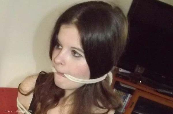 Petite girl Tamara is tied and gagged with rope while fully clothed  - Bondage, Skirt, Clothed, Non Nude, BDSM, Face, High Heels, Close Up, Brunette  - Photo 4