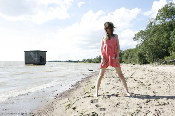 Skinny teen flashes her skinny body in a pink dress on an ocean beach  - Beach, Face, Tiny Tits, Upskirt, Ass, Teen, Skirt, Outdoor, Spreading, Skinny  - Photo 14