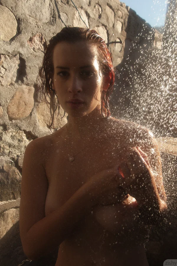 Busty babe Orli Krowan loses her sheer purple dress outdoors & takes a shower  - Canadian, Outdoor, Amateur, Redhead, Ass, Beautiful, Wet, White, Solo, Babe  - Photo 9