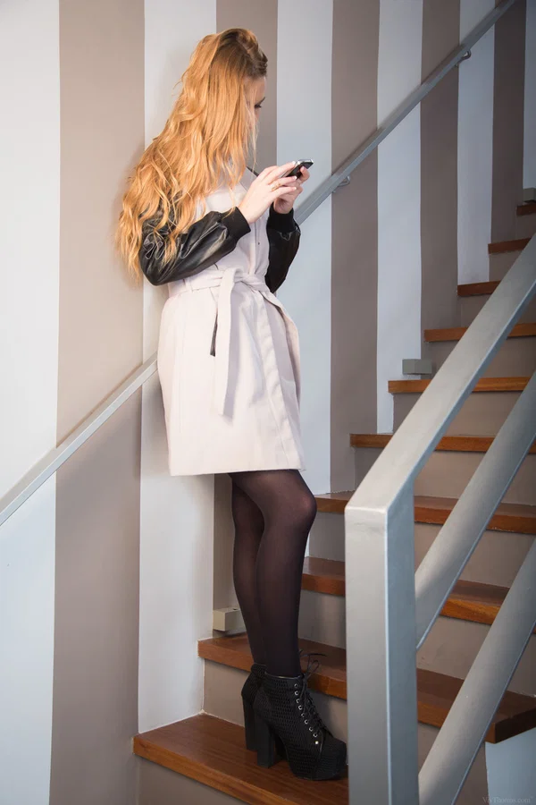 Teen lesbians Uma and Alexis Crystal have sex on a flight of stairs  - Lesbian, Czech, Glamour, Teen, Brunette, Cute, Model, White  - Photo 1