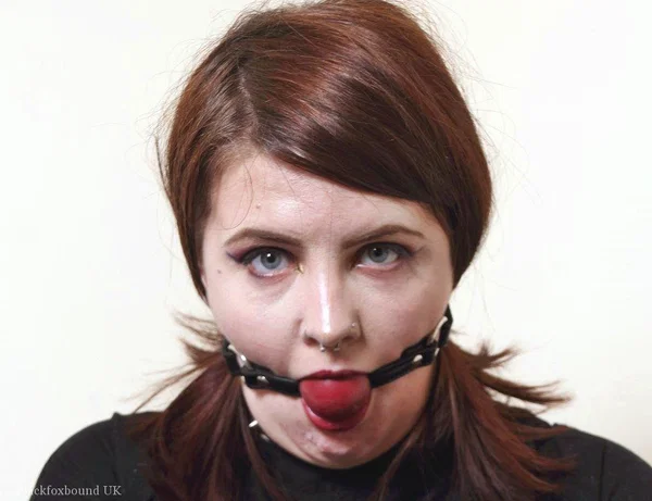Tattooed redhead Luna La Roux sports a ball gag while restrained with straps  - Curvy, BBW, Chubby, Thick, BDSM, Bondage, Socks, Tattoo  - Photo 15
