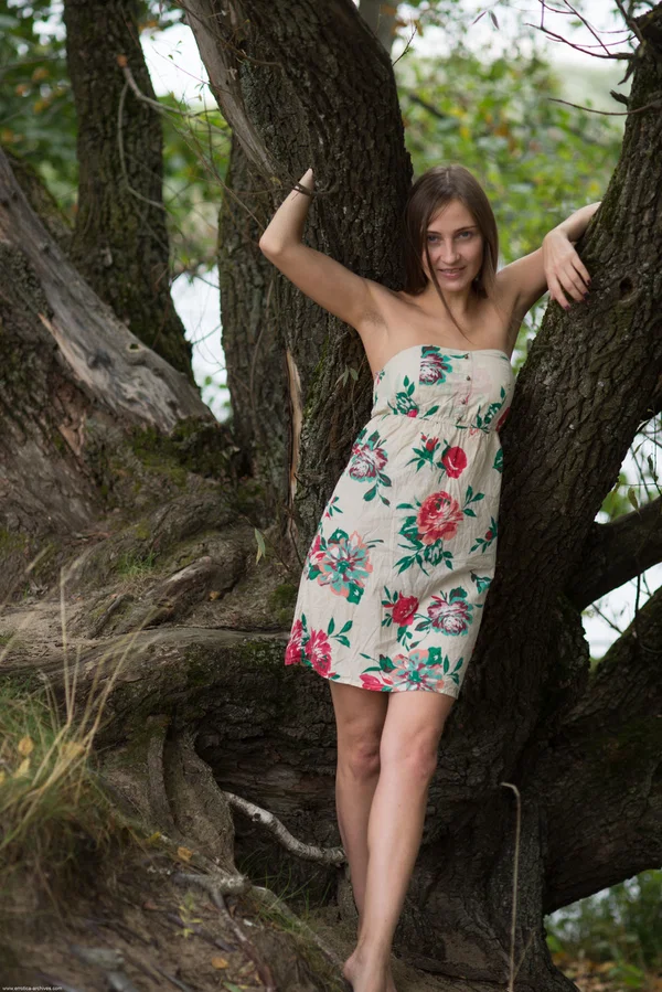 Young solo girl with perky tits gets completely naked beside a river  - Outdoor, Teen, Legs, Tiny Tits, Pussy, Hairy, Glamour, Spreading, Armpit, Skirt  - Photo 1