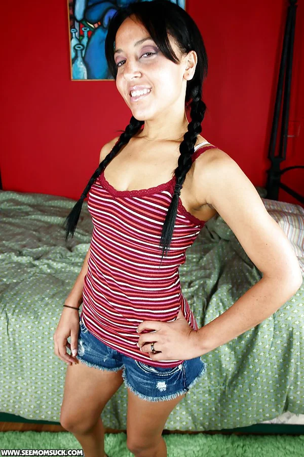 Lusty brunette babe with pigtails uncovering her tits and sexy ass  - MILF, Ass, PAWG, Shorts, Sexy, Pussy, Feet, Pigtails  - Photo 1