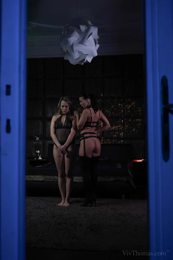 Vicky Love & Blue Angel engage in a round of lezdom sex  - Lingerie, Blindfold, Pussy Licking, PAWG, Ass, Kissing, Ass Licking, Pussy, Stockings, Close Up  - Photo 1