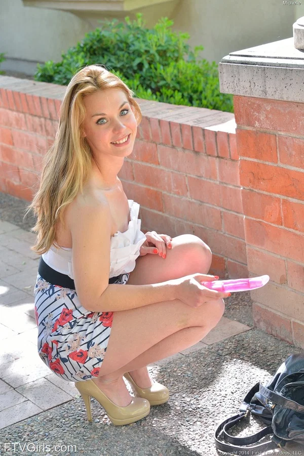 Cute lesbian girls flashing nude upskirt outside & toying pussy with dildo  - Clothed, Outdoor, Lesbian, High Heels, Shaved, Ass, Fingering, Spreading, Legs, Dildo  - Photo 12