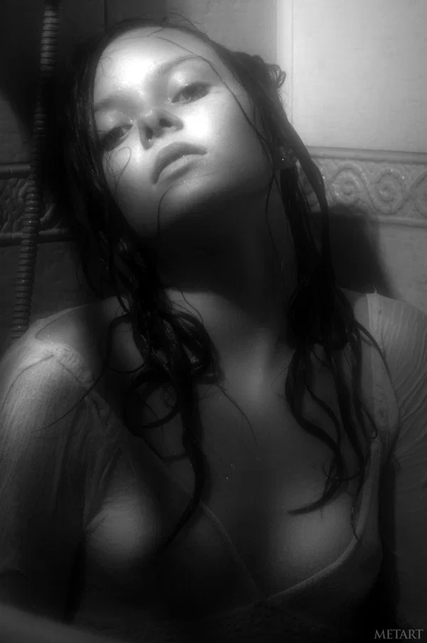 Dark-haired teen gets wet and sexy while taking a shower in black and white  - Shower, Wet, Model, Teen, Beautiful, Sexy, Glamour, Cute, Babe, Tiny Tits  - Photo 8
