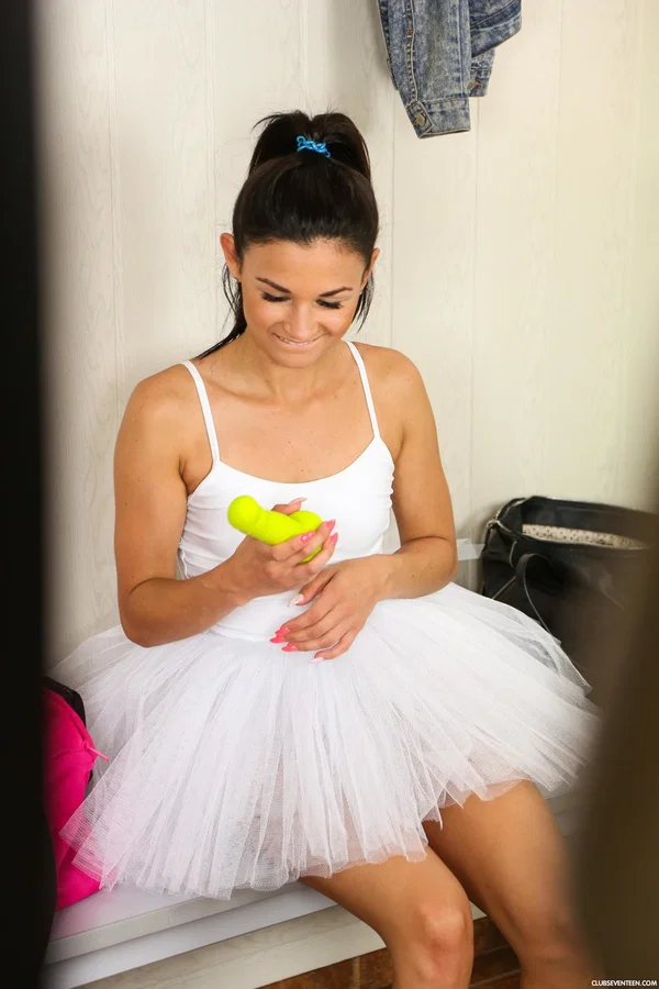 Horny ballerina Keira toys her shaved pussy with a dildo while being spied on  - Ballerina, Undressing, European, Sexy, Upskirt, Dress, Skirt, Tiny Tits, Masturbation, Dildo  - Photo 9