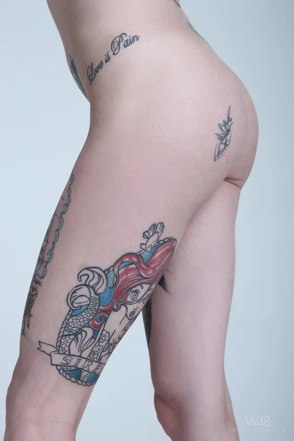 Teen with blue hair exposes her slender body, big tits and hot tattoos  - Tattoo, Piercing, Petite, Pussy, Teen, Ass, Sexy, Close Up, Cute, Solo  - Photo 19