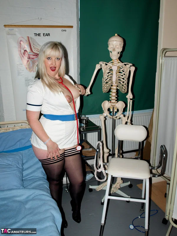 Platinum blonde nurse Samantha exposes her big ass and pussy on a hospital bed  - Cosplay, Nurse, BBW, Mature, Chubby, Curvy, Uniform, Thick, Stockings, Ass  - Photo 14