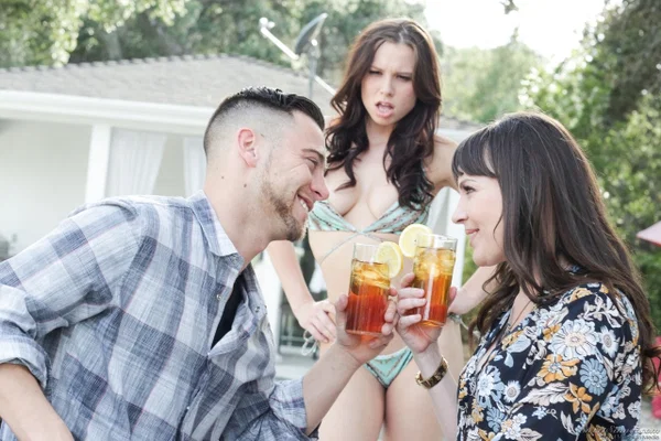 Busty MILF Dana DeArmond flirts with GF's man flaunting long legs & cleavage  - Reality, Outdoor, MILF, Pornstar, Threesome, Mature, Teen, Bikini, High Heels, Legs  - Photo 9