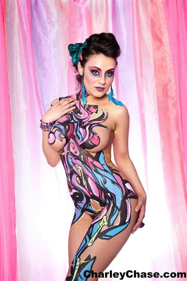 Latina solo girl Charley Chase poses in the nude covered in body paint  - Fetish, Latina, Big Tits, Pornstar, Natural Tits, Face, Beautiful, Ass, Babe, Brunette  - Photo 5