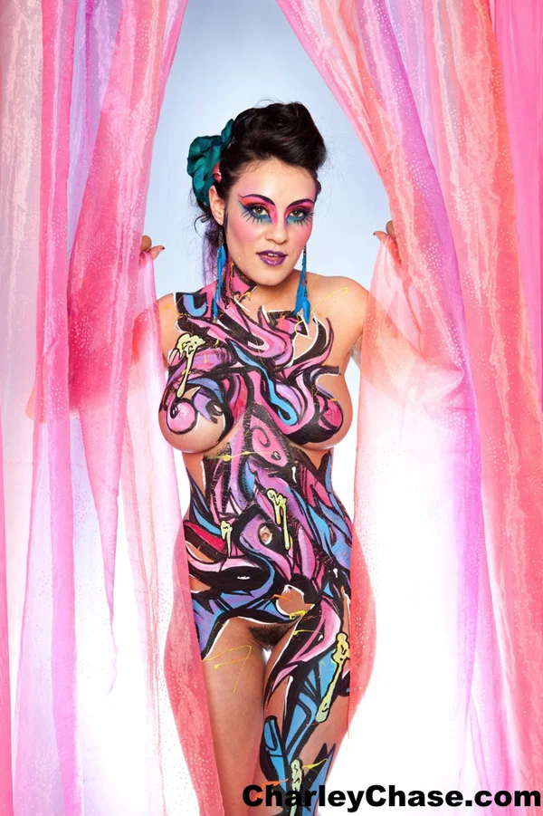 Latina solo girl Charley Chase poses in the nude covered in body paint  - Fetish, Latina, Big Tits, Pornstar, Natural Tits, Face, Beautiful, Ass, Babe, Brunette  - Photo 12