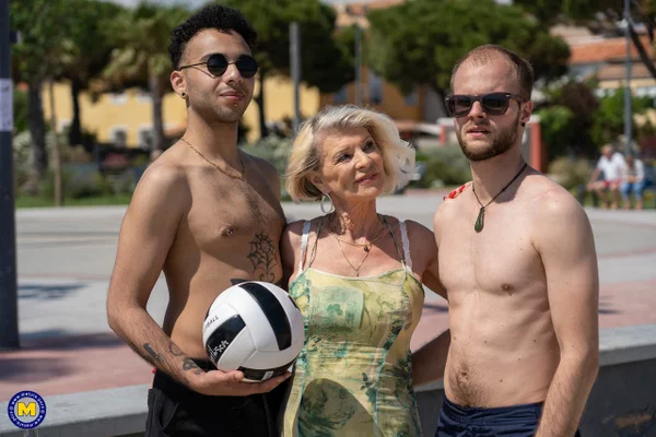 Blonde granny Eva Delage picks up a couple of boys for a bout of MMF sex  - Granny, MMF, Threesome, Reality, Public, Big Cock, Blowjob, Groupsex, Outdoor, Amateur  - Photo 3
