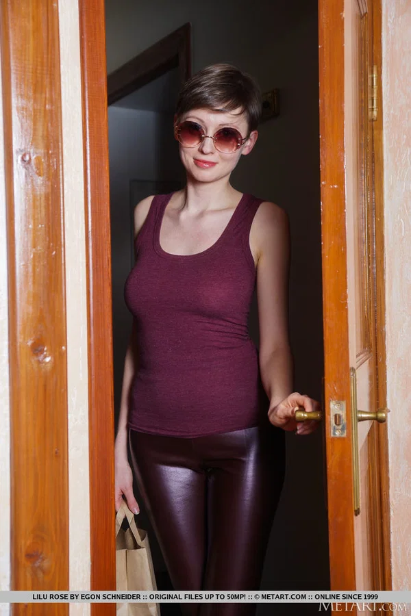 Short haired teen Lilu Rose takes off her shades before getting naked  - Hairy, Clothed, Redhead, Cute, Close Up, Model, Natural Tits, Pussy, Teen, Glasses  - Photo 1