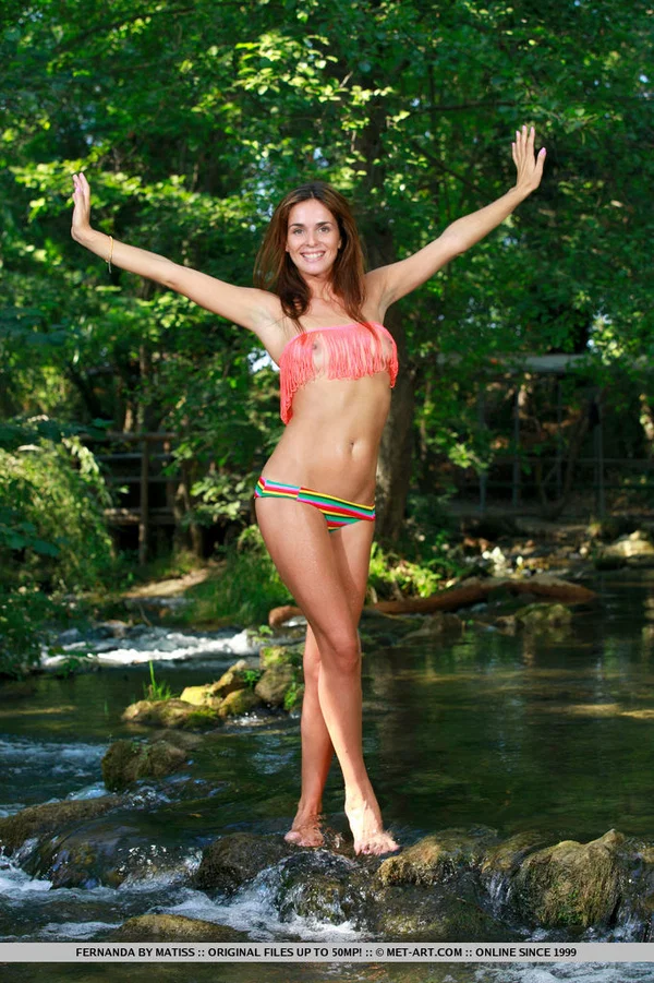 Sweet teen Fernanda gets completely naked on rocks in a shallow brook  - Teen, Outdoor, Brunette, Glamour, Pussy, Spreading, Wet, Close Up, Panties, Babe  - Photo 8