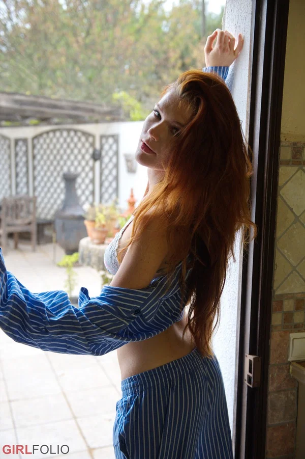 Natural redhead Mia Sollis gets naked in the kitchen over a glass of OJ  - Skinny, Redhead, Lingerie, Czech, Panties, Clothed, Model, Big Tits, Kitchen, Babe  - Photo 5
