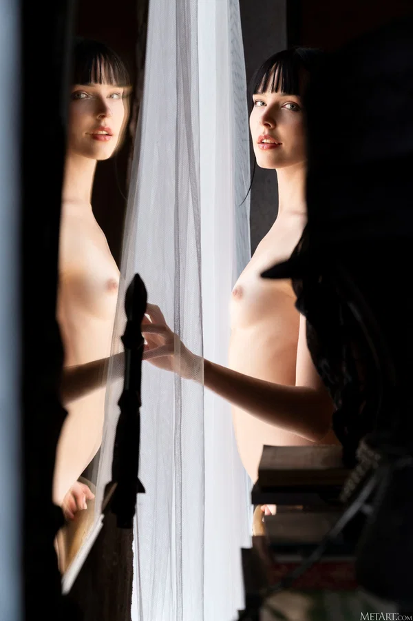 Young beauty Amelia Riven takes off her mask and dress to pose nude in stockings  - Beautiful, Teen, Model, Babe, Glamour, Cute, Solo, Brunette  - Photo 21