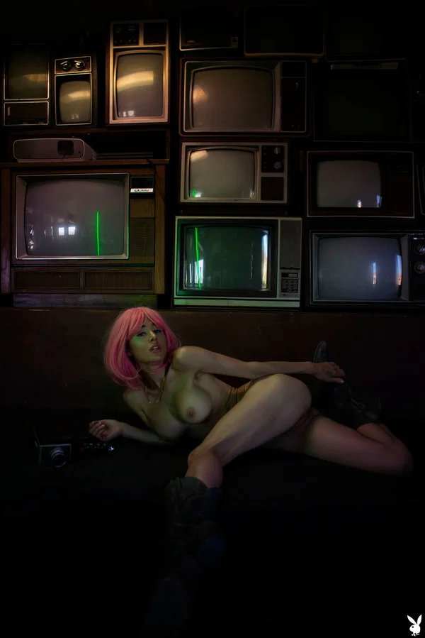 Pink haired babe with big tits Noel Leon undresses and poses in front of TVs  - Mom, Centerfold, Glamour, Beautiful, Model, Short Hair, Pussy, Big Tits, Babe, Spreading  - Photo 17