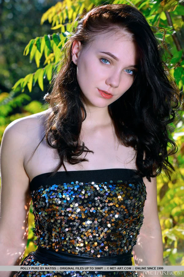 Dark-haired beauty Polly Pure doffs a cocktail dress to go nude near bushes  - Beautiful, Teen, Outdoor, Skinny, Skirt, Glamour, Tiny Tits, Pussy, Natural Tits, Shaved  - Photo 1