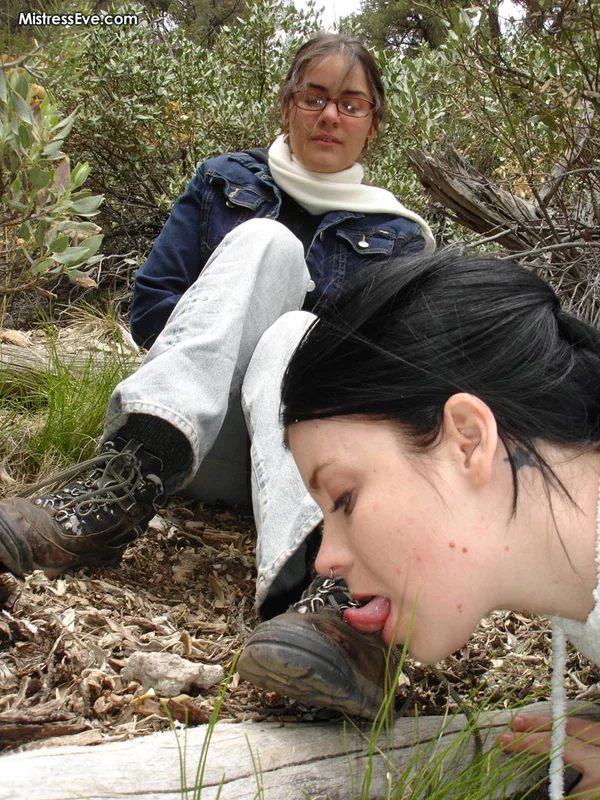 Lesbian girl has her submissive lover lick her boots and feet in the outdoors  - Boots, MILF, Feet, Jeans, Glasses, Outdoor, Lesbian, Close Up, Non Nude  - Photo 4