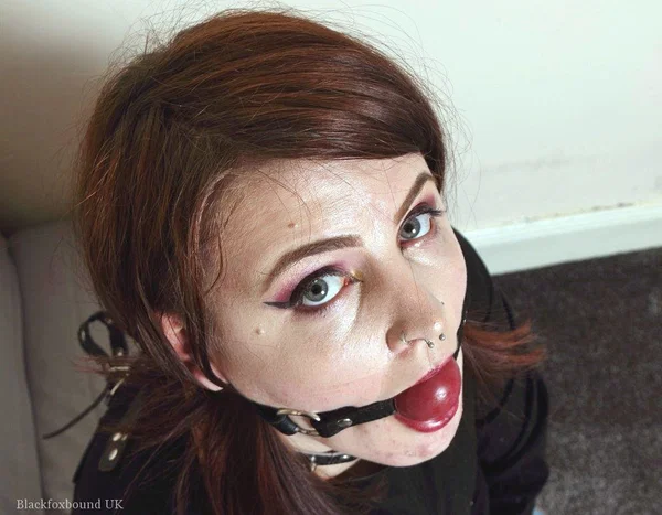 Tattooed redhead Luna La Roux sports a ball gag while restrained with straps  - Curvy, BBW, Chubby, Thick, BDSM, Bondage, Socks, Tattoo  - Photo 16