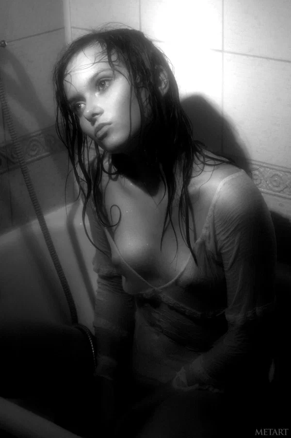 Dark-haired teen gets wet and sexy while taking a shower in black and white  - Shower, Wet, Model, Teen, Beautiful, Sexy, Glamour, Cute, Babe, Tiny Tits  - Photo 9