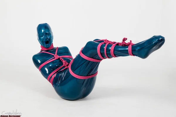 Fetish model Ropemarks is encased in latex clothing while bound with pink rope  - Latex, Bondage, BDSM, Brunette  - Photo 1