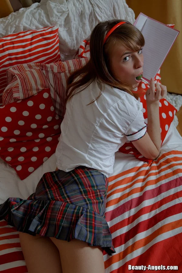 Cute schoolgirl Zanna gets naked on her bed before pleasing herself with toys  - Schoolgirl, Teen, Babe, Socks, Pussy, Redhead, Tiny Tits, European, Clothed, Undressing  - Photo 2