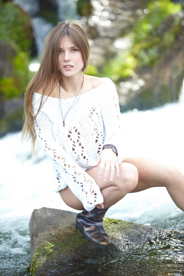 Young beauty in short shorts and boots flashes her teen pussy amid rushing water  - Wet, Teen, Outdoor, Cute, Beautiful, Skinny, Solo, Glamour, Babe, Ass  - Photo 16