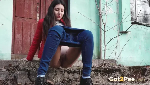 Nice girl Katya wipes her bald pussy after squatting to pee behind a building  - Pissing, Public, Jeans, Outdoor, Pussy, Close Up, Non Nude, Spreading, Shaved, Ass  - Photo 9
