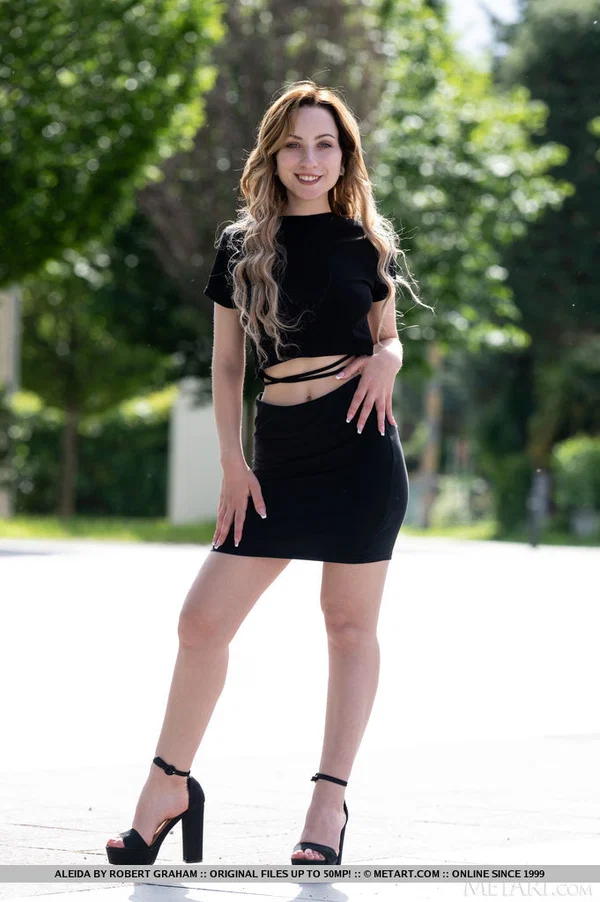 Nice teen Aleida answers the phone after getting completely naked  - Clothed, Skirt, High Heels, Model, Pussy, Cute, Spreading, Tiny Tits, Feet, Close Up  - Photo 1
