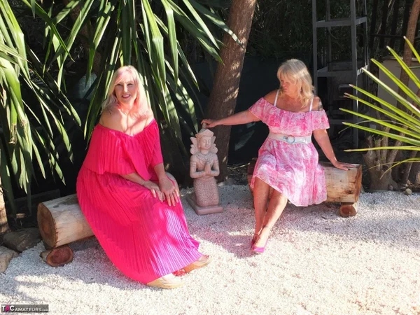 Older blonde pumpers Melody and Randy Raz flashed their panties while outdoors  - Mature, Upskirt, Thick, Lesbian, Chubby, Curvy, BBW, Outdoor, Clothed, Skirt  - Photo 3