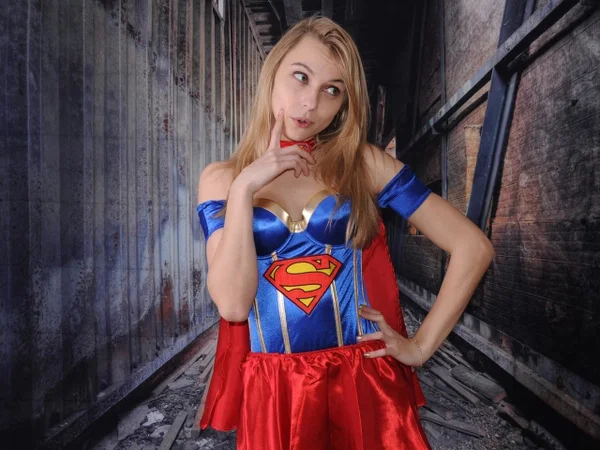 Beautiful amateur babe Chloe posing dressed as a Superwoman in a solo  - Cosplay, Uniform, Clothed, Skirt, Stockings, Babe, Beautiful, Solo, Non Nude, Blonde  - Photo 8
