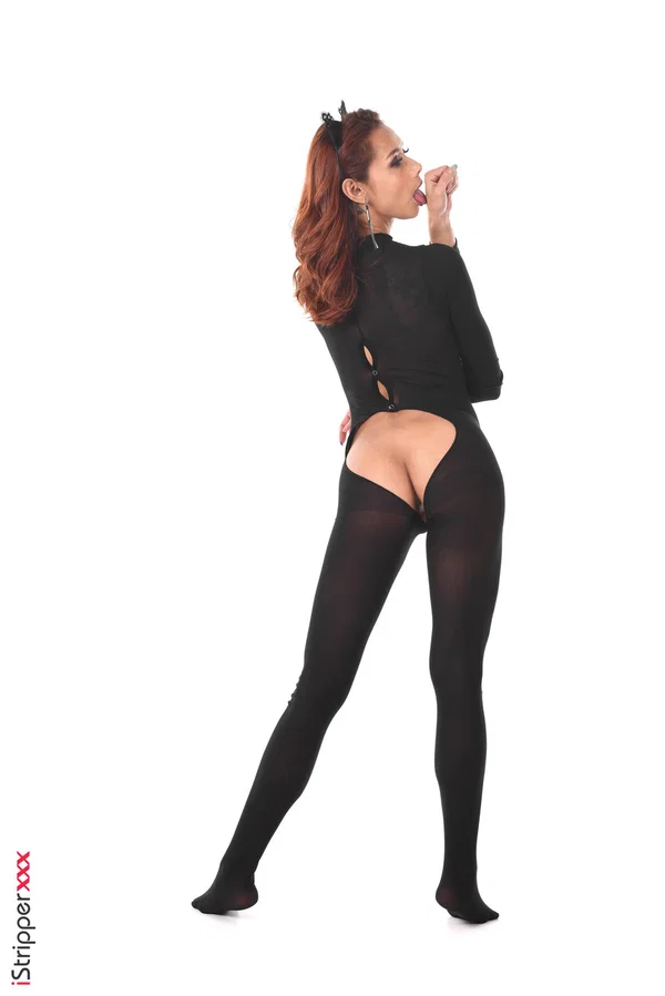 Redheaded Latina female toys her asshole after removing a bodystocking  - Cosplay, Feet, Nipples, Anal, Latina, Dildo, Ass, Skinny, Natural Tits, Redhead  - Photo 2