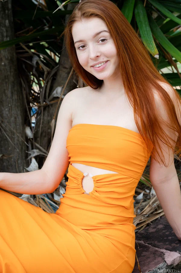 Skinny beauty with red hair gets totally naked near tropical vegetation  - Model, Beautiful, Babe, Teen, Cute, Solo, Glamour  - Photo 2