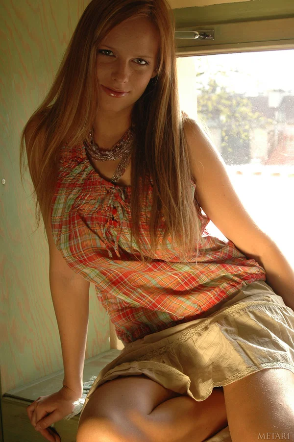 Sweet teen Monika A flaunts her lovely breasts while stripping nude  - Redhead, Model, Teen, Glamour, Skirt, Clothed, Upskirt, Big Tits, Cute, European  - Photo 4