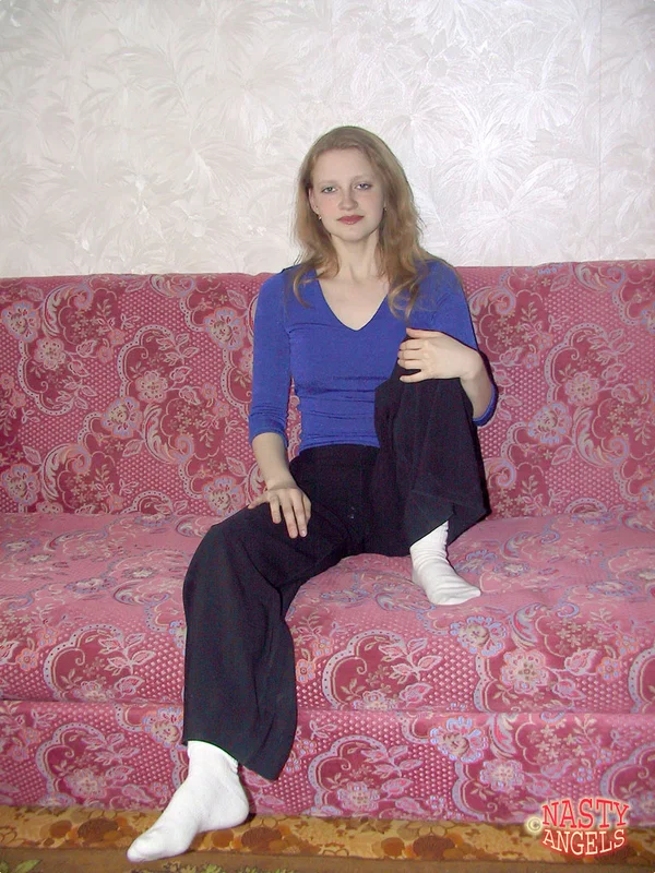 Skinny amateur babe Lusya undresses and touches her trimmed pussy  - Socks, Amateur, Beautiful, Teen, Panties, Solo, Skinny, Pussy, Babe, Close Up  - Photo 1