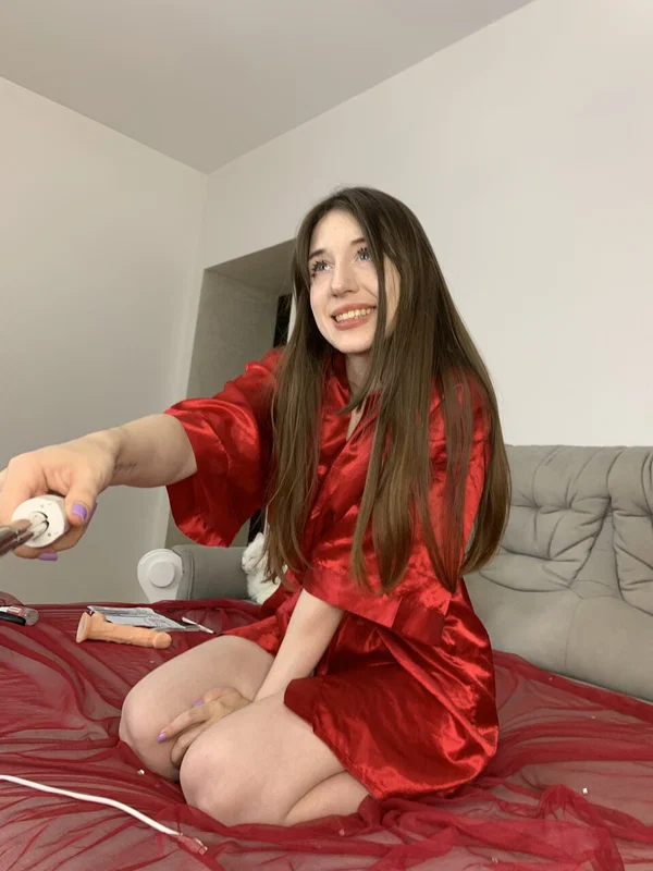 Pretty teen Lady Anika releases her firm breasts from a red satin robe  - Selfie, Amateur, Non Nude, Cute, Teen, Feet, Babe, Beautiful, Solo, Brunette  - Photo 4