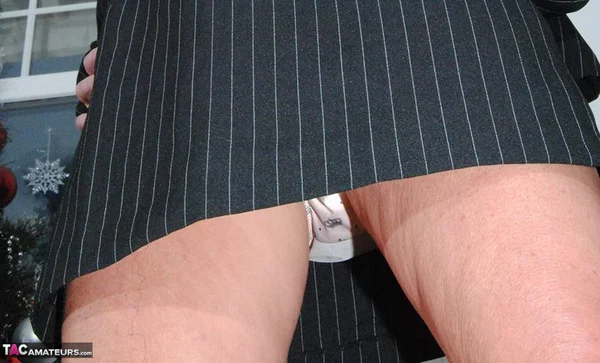 Mature lady Shazzy B sports short hair while exposing her upskirt underwear  - Mature, Secretary, Amateur, Non Nude, Short Hair, Glasses, Blonde, European, Clothed, Office  - Photo 16