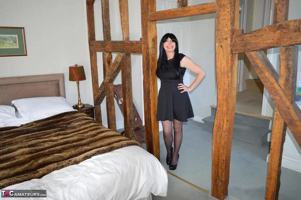 Middle-aged brunette amateur Barby Slut changes out of a dress & into lingerie  - Mature, Amateur, Stockings, British, Brunette, Non Nude, European, Spreading, Upskirt, Ass  - Photo 1