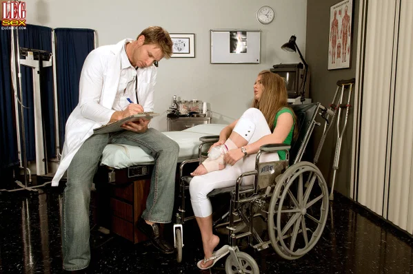 Wheelchair bound Megan Reece giving doctor footjob after cunnilingus  - Doctor, Reality, Clothed, Yoga Pants, Footjob, MILF, Pussy Licking, Feet, Ass, Legs  - Photo 1