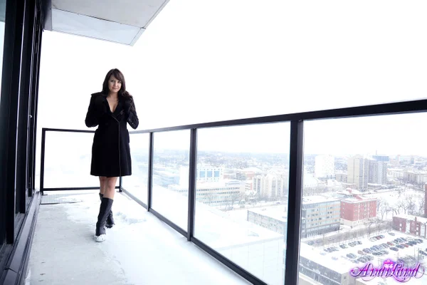 Teen amateur Andi Land flashes on a snow-covered balcony in sexy lingerie  - Boots, Cute, Amateur, Teen, Lingerie, Outdoor, Babe, Clothed, Brunette, Skinny  - Photo 5