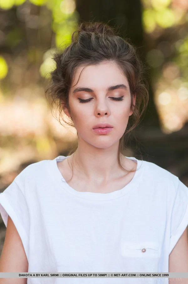 Beautiful teen Dakota A meditates in the woods before modeling in the nude  - Teen, Shorts, Ass, Babe, Shaved, Legs, Spreading, Skinny, Tiny Tits, Close Up  - Photo 13